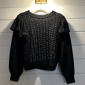 Alice + Olivia Black Sweater with Pearl Accents